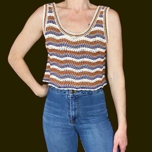 Rebellion Again White Brown Purple Crochet Hippie Crop Tank Top